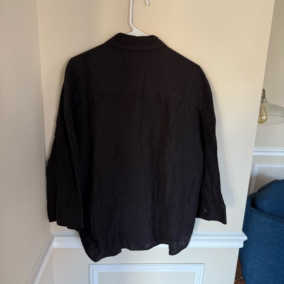 jenni kayne Black Linen Front Pocket Boxy Relaxed Fit Logan Blouse Size Large - Picture 6 of 13